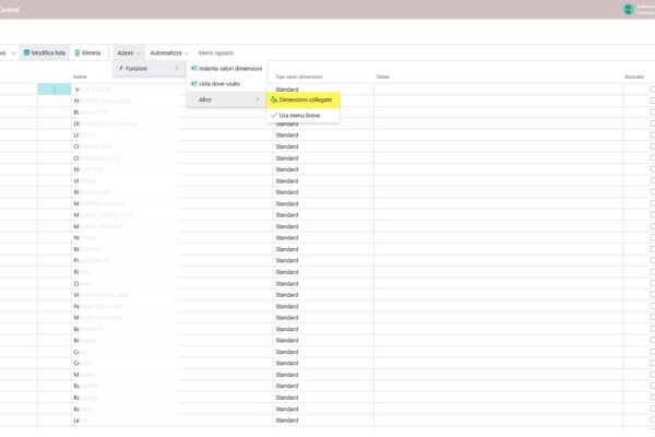 Dimensioni Collegate Business Central Innovio