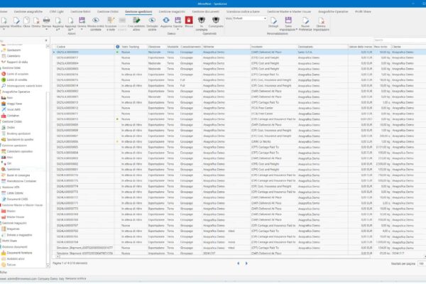 applicativo imovenext schermata di riepilogo di tutte le spedizioni