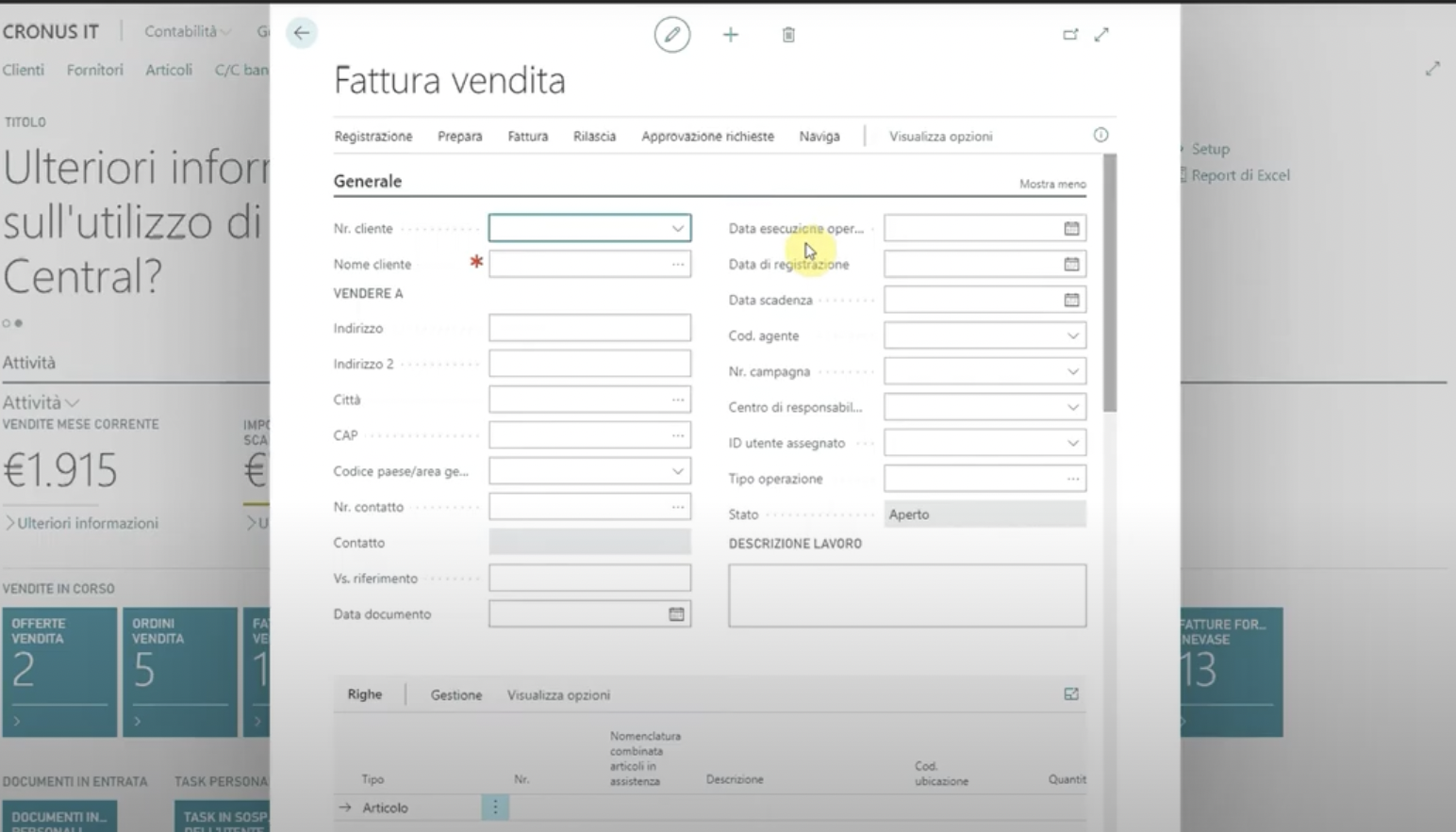 Come creare una fattura di vendita con Business Central
