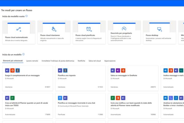 applicativo microsoft power automate schermata di creazione