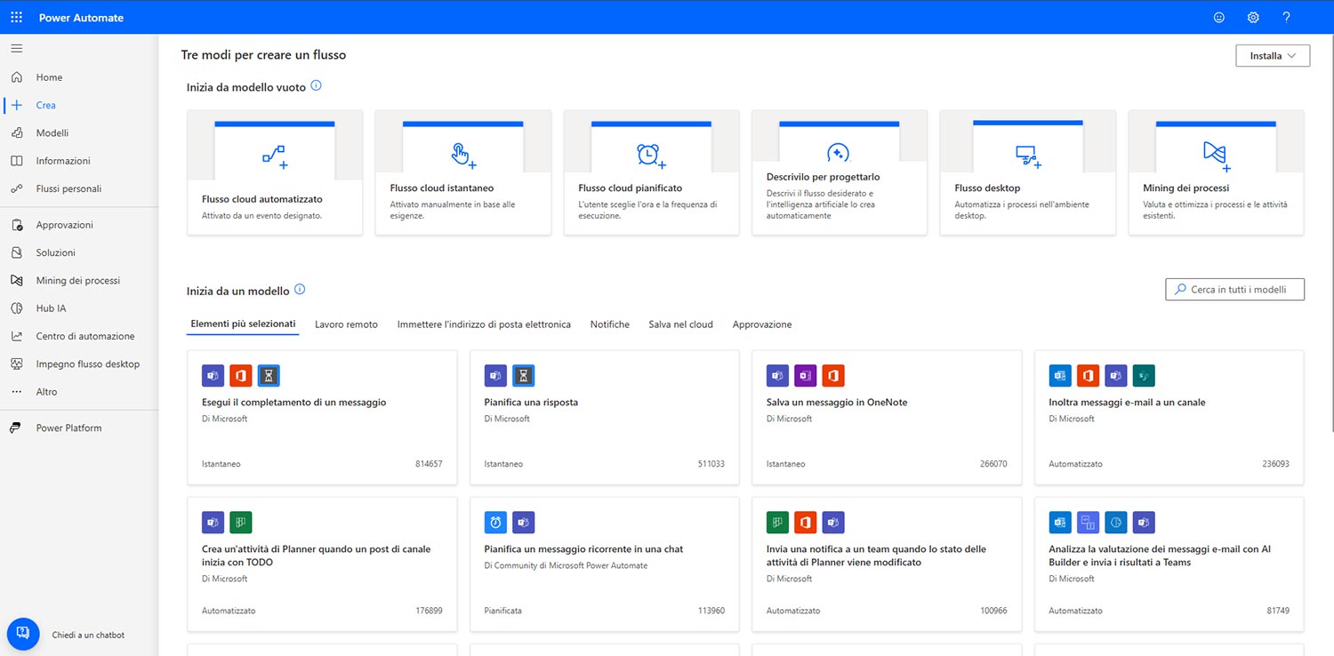 applicativo microsoft power automate schermata di creazione flusso - Innovio