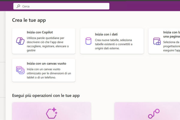 Schermata-principale-microsoft-power-app-software-innovio applicativo microsoft power apps visualizzazione del menu di creazione iniziale