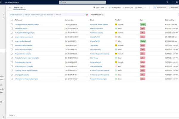 applicativo microsoft dynamics 365 hub del servizio clienti richieste di supporto