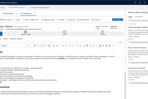 applicativo microsoft dynamics 365 hub del servizio clienti creazione di guide all'utilizzo