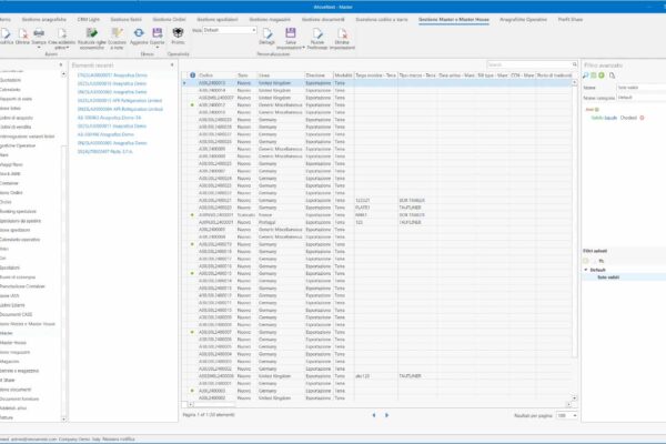 applicativo imovenext schermata relativa alla gestione master e master house con filtro di validità