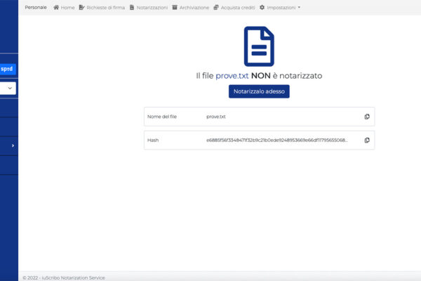 applicativo iuscribo con la sua visualizzazione di un file non notarizzato