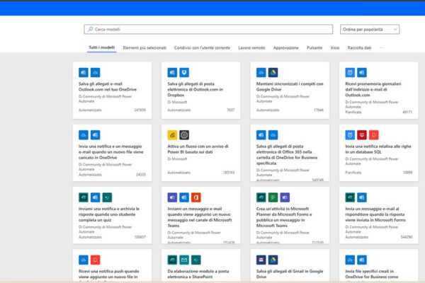 applicativo microsoft power automate visualizzazione dei modelli predefiniti