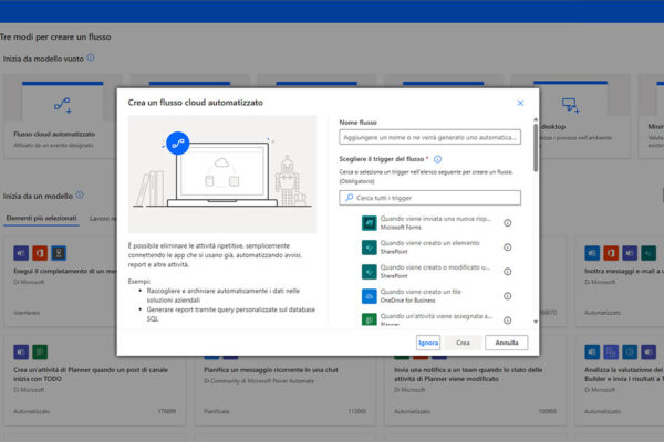 applicativo microsoft power automate schermata di creazione con cloud automatizzato