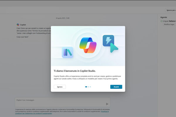 microsoft-copilot-studio-software-innovio-1 applicativo microsoft copilot studio schermata di benvenuto