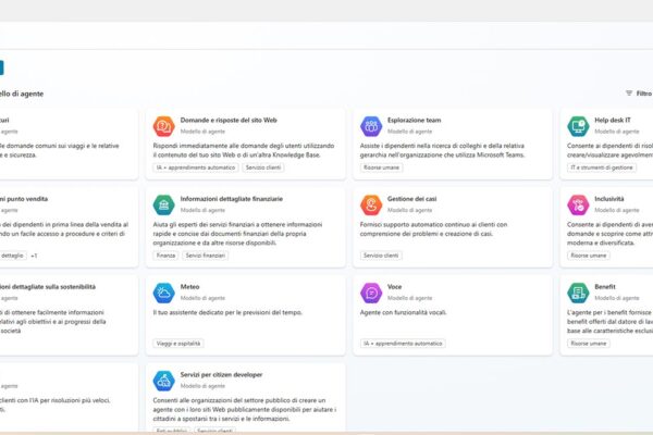 microsoft-copilot-studio-software-innovio-2 applicativo microsoft copilot studio schermata di creazione e selezione modelli di agente