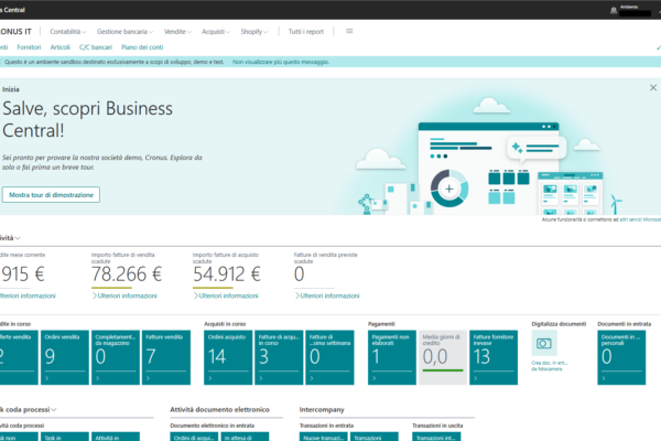 applicativo microsoft dynamics 365 business central schermata home