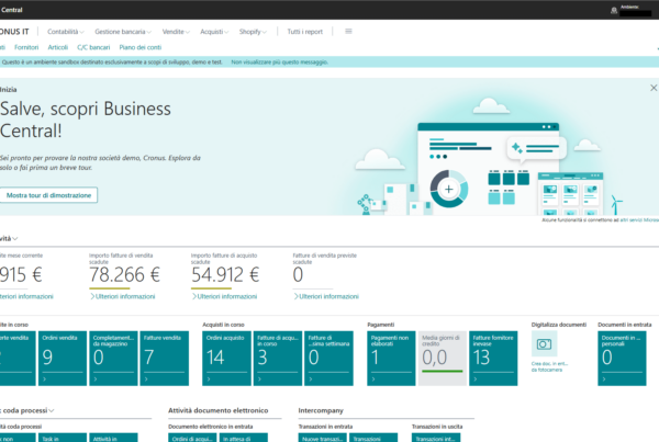 applicativo microsoft dynamics 365 business central schermata home