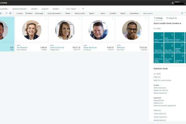 applicativo microsoft dynamics 365 business central schermata clienti