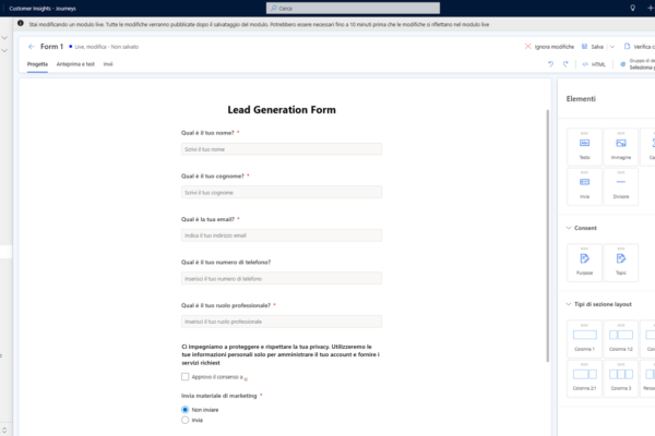 microsoft-dynamics-customer-insight-innovio-12 applicativo microsoft dynamics 365 customer insights schermata progettazione di moduli