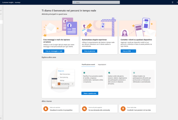 applicativo microsoft dynamics 365 customer insights schermata home