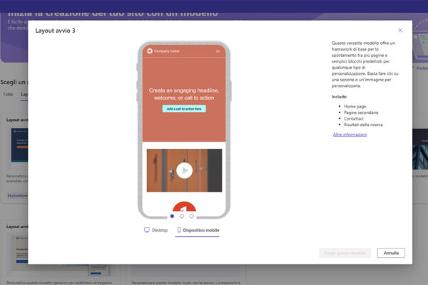 applicativo microsoft power pages visualizzazione di un layout specifico con visualizzazione mobile