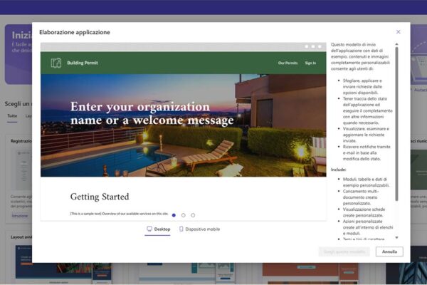 applicativo microsoft power pages visualizzazione per l'elaborazione di un'applicazione