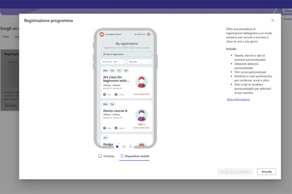 applicativo microsoft power pages registrazione di un programma