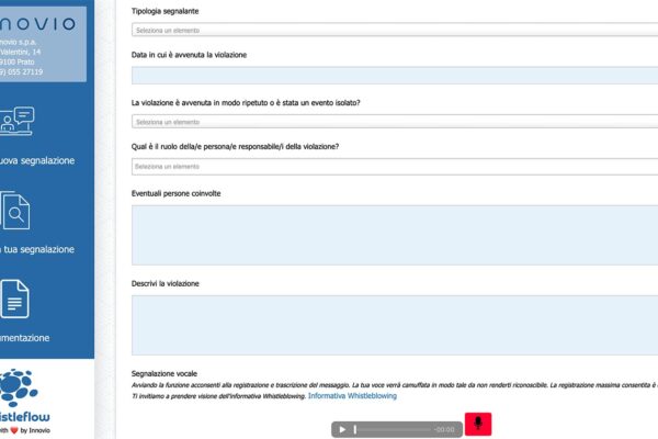 software-whistleflow-whistleflow-innovio-1 applicativo innovio whistleflow e la sua schermata di segnalazione